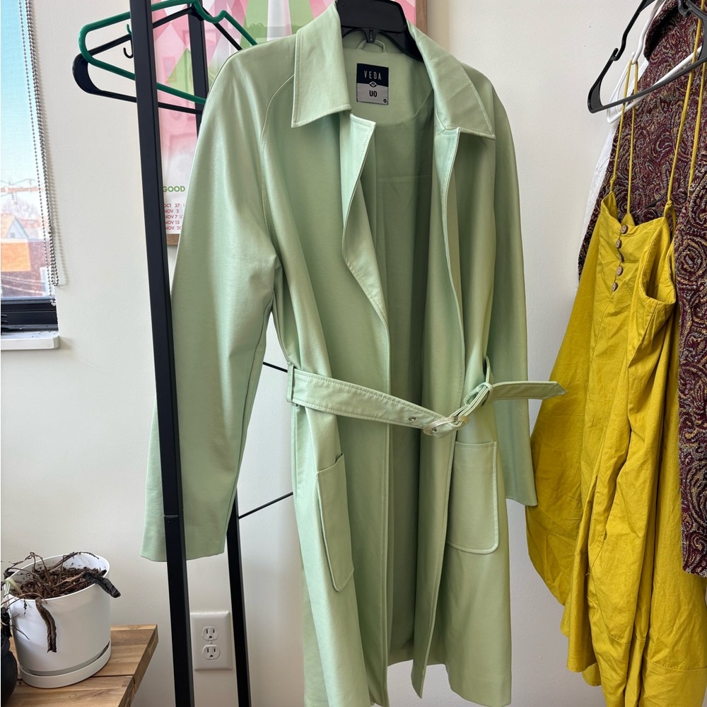 Veda x UO Light Green Pleather Trench